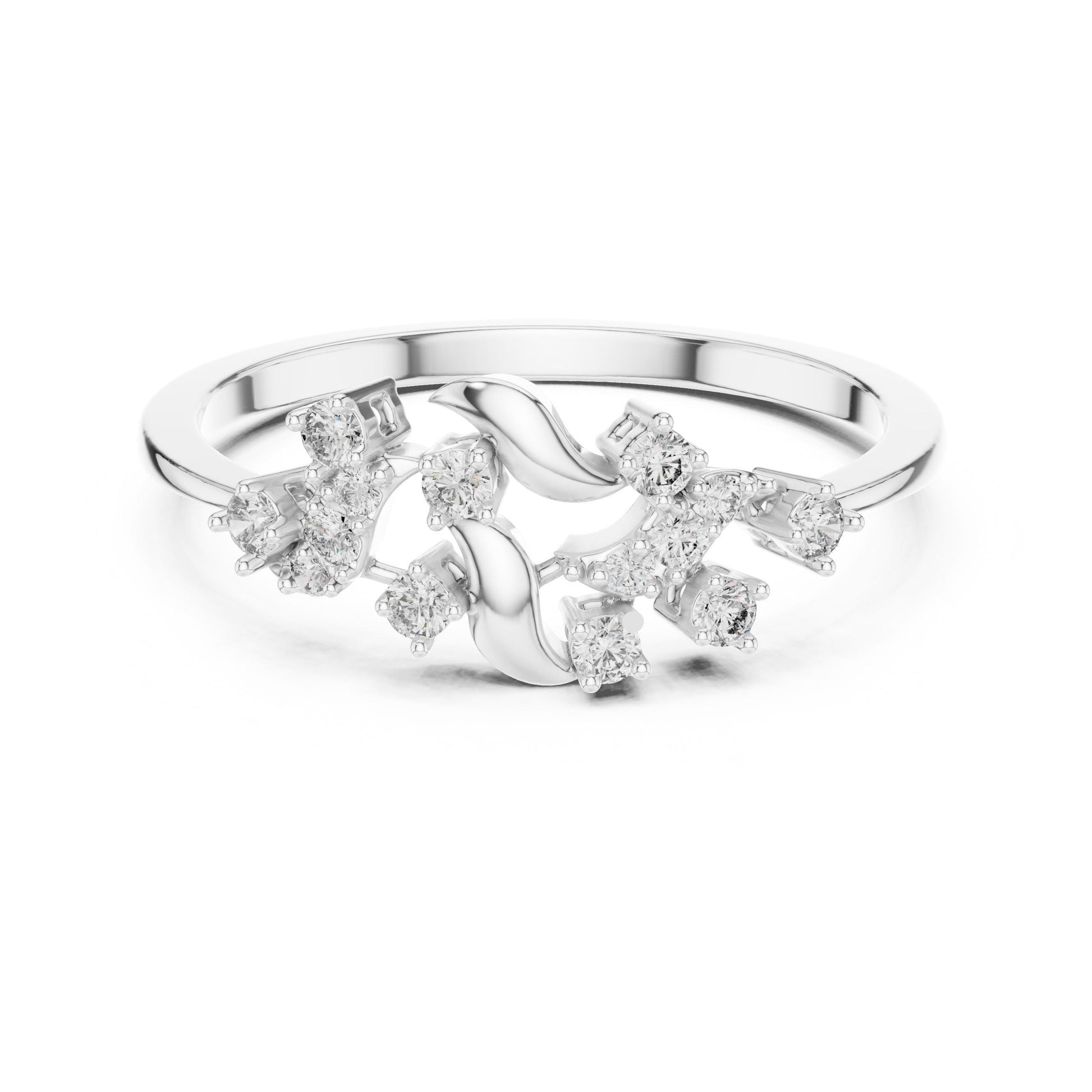 Riora floral vine moissanite diamond ring in rose gold with leaf design, dainty wedding band for engagement or special occasion.