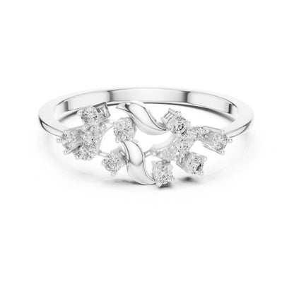 Riora floral vine moissanite diamond ring in rose gold with leaf design, dainty wedding band for engagement or special occasion.