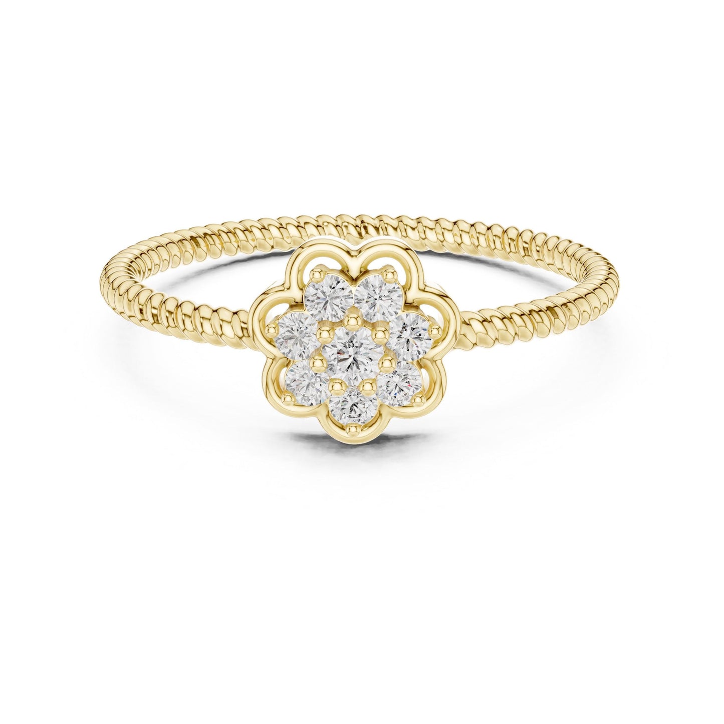 Rose gold floral moissanite diamond cluster ring with vintage flower design, Riora engagement and promise band, elegant jewelry piece