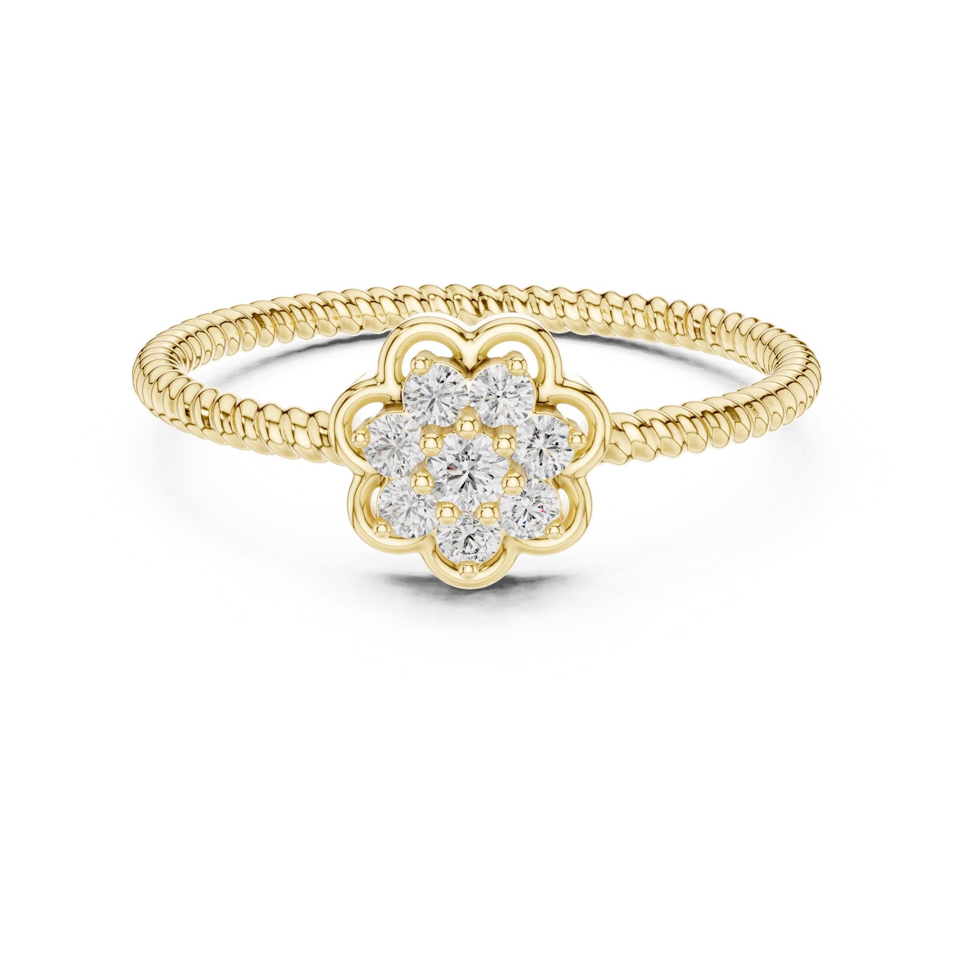 Rose gold floral moissanite diamond cluster ring with vintage flower design, Riora engagement and promise band, elegant jewelry piece