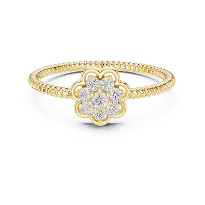 Rose gold floral moissanite diamond cluster ring with vintage flower design, Riora engagement and promise band, elegant jewelry piece