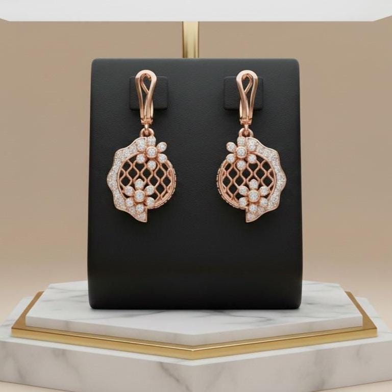 Moissanite Floral Lattice Drop Stud Earrings | Hypoallergenic | Gold, Rose Gold & Silver | Riora