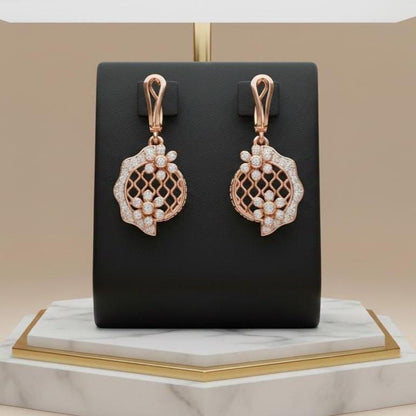 Moissanite Floral Lattice Drop Stud Earrings | Hypoallergenic | Gold, Rose Gold & Silver | Riora