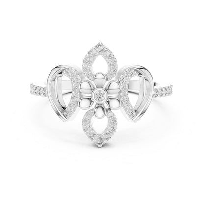 Rose gold floral moissanite diamond ring with vintage flower design, perfect as a statement engagement or bridal jewelry by Riora.