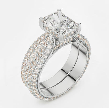 Radiant Cut CZ Engagement Ring | Pave Eternity Band | Gold, Rose Gold & Silver