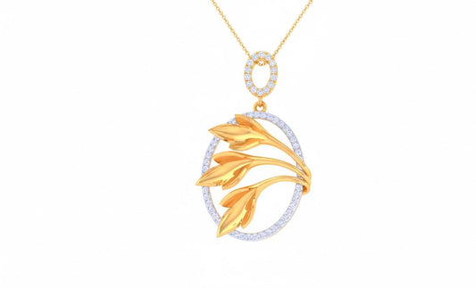 Leaf Oval Pendant Necklace, Gold Rose Silver Botanical Charm,  Gift for Her Valentine