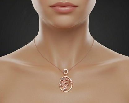 Leaf Oval Pendant Necklace, Gold Rose Silver Botanical Charm,  Gift for Her Valentine