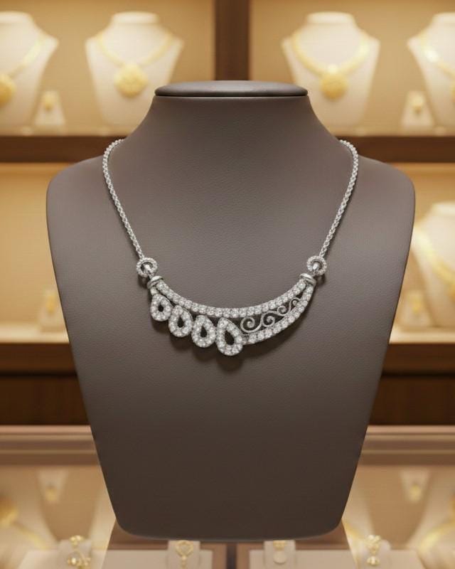Rose gold teardrop moissanite necklace with elegant pendant, perfect bridal jewelry or wedding gift for her, by Riora.