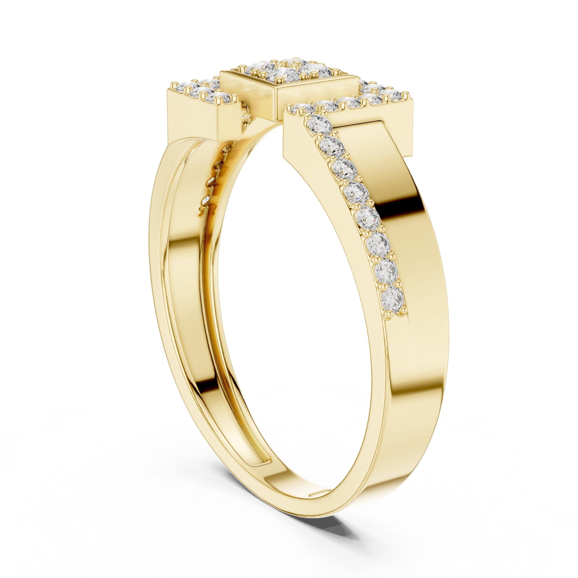 Riora luxury moissanite geometric ring in gold and silver, minimalist dainty engagement and promise band with modern jewelry style.