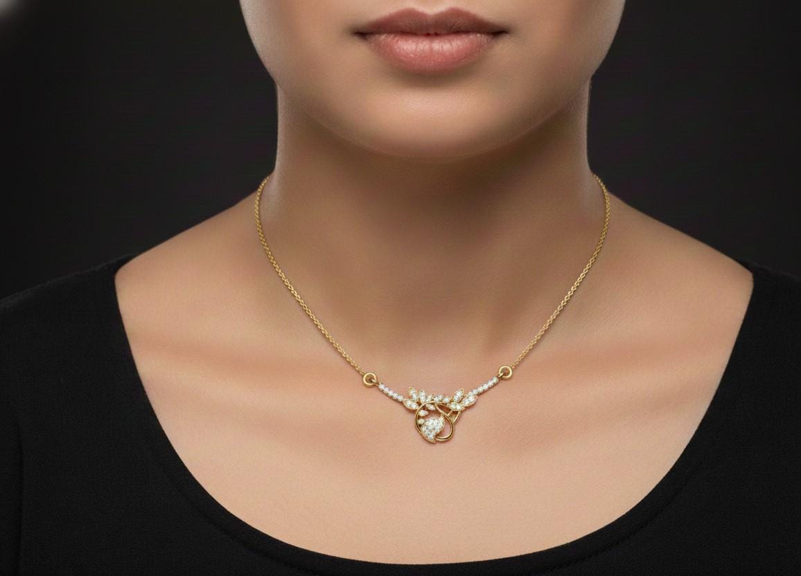 Moissanite Leaf Pendant Necklace, Hypoallergenic Adjustable Chain