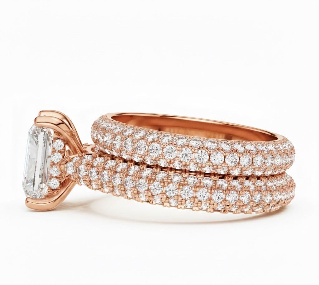 Radiant Cut CZ Engagement Ring | Pave Eternity Band | Gold, Rose Gold & Silver