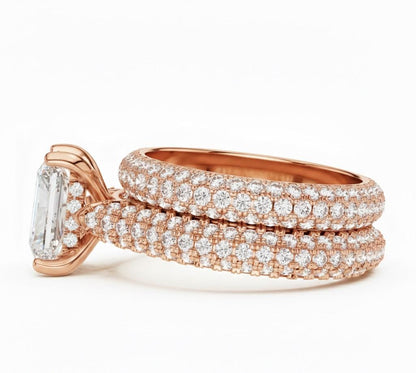Radiant Cut CZ Engagement Ring | Pave Eternity Band | Gold, Rose Gold & Silver