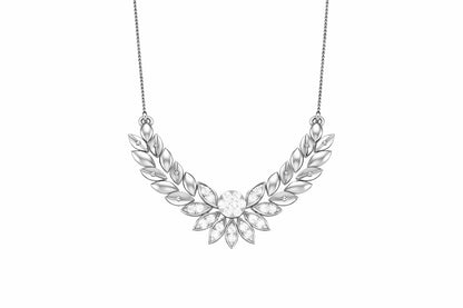 Riora Moissanite Laurel Leaf Necklace in gold and rose gold, minimalist bridal pendant with diamond-style detail on a delicate chain