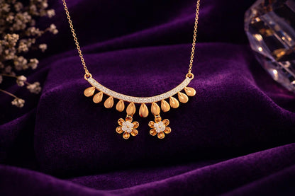 Riora moissanite floral necklace with rose gold and silver, dainty flower pendant perfect for bridal or gift for her.