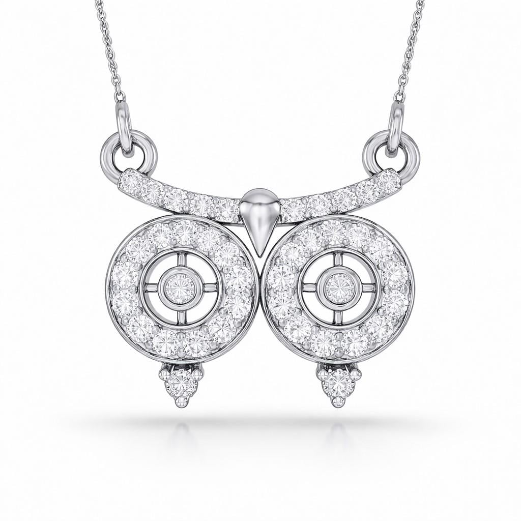 Riora owl moissanite necklace with rose gold dainty pendant, elegant jewelry gift for women featuring a minimalist design