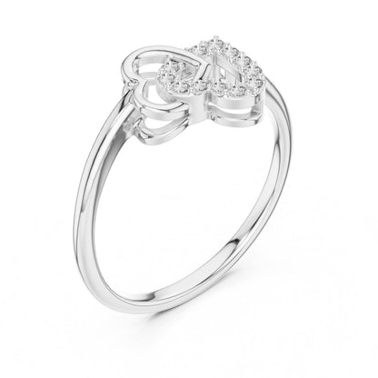 Riora Moissanite heart initial ring featuring a minimalist romantic design, perfect for women’s love jewelry and gift-giving.