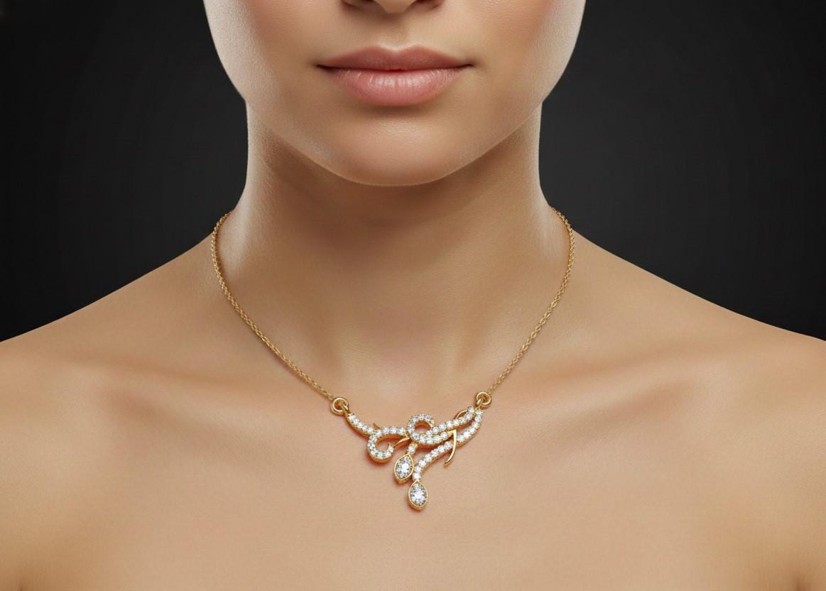 Moissanite Pendant Necklace, Rose Gold Bridal Jewelry, Adjustable Chain
