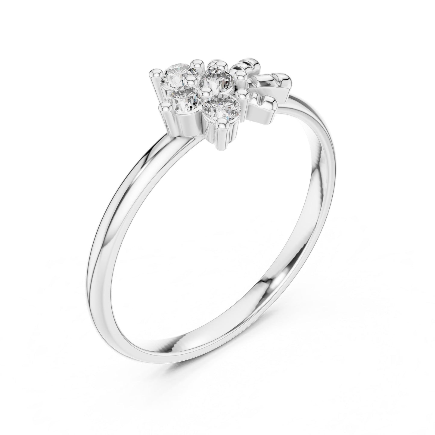 Riora floral moissanite diamond ring with cluster flower design, vintage style promise band, bridal jewelry, and unique gift idea.