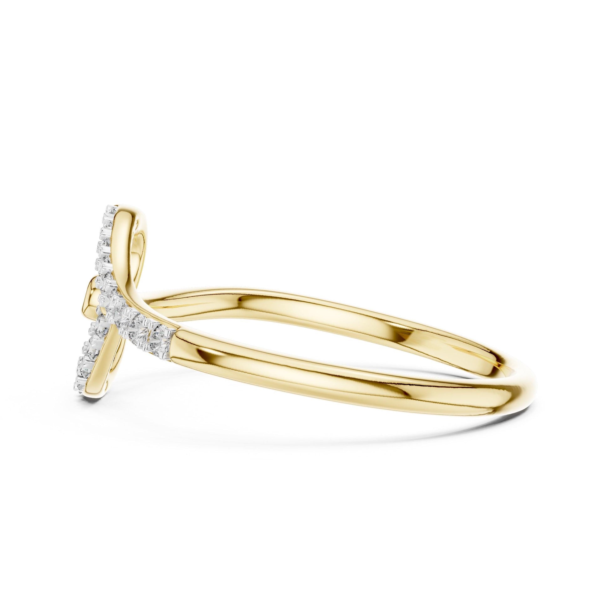 Moissanite heart-shaped ring with curved band in rose gold and silver, minimalist romantic jewelry by Riora.