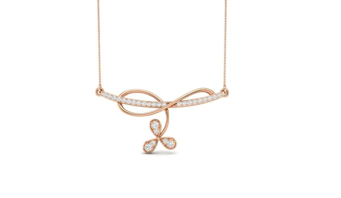 Rose gold infinity moissanite butterfly necklace with dainty pendant, elegant minimal jewelry gift for women