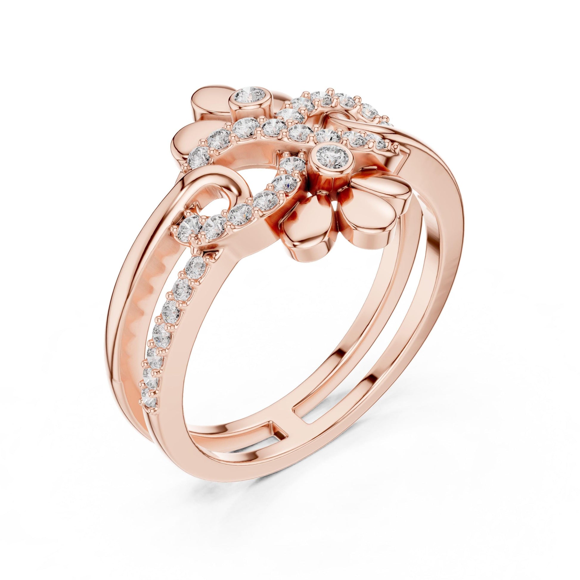 Riora luxury floral moissanite diamond engagement ring with vintage nature-inspired design and unique promise band.