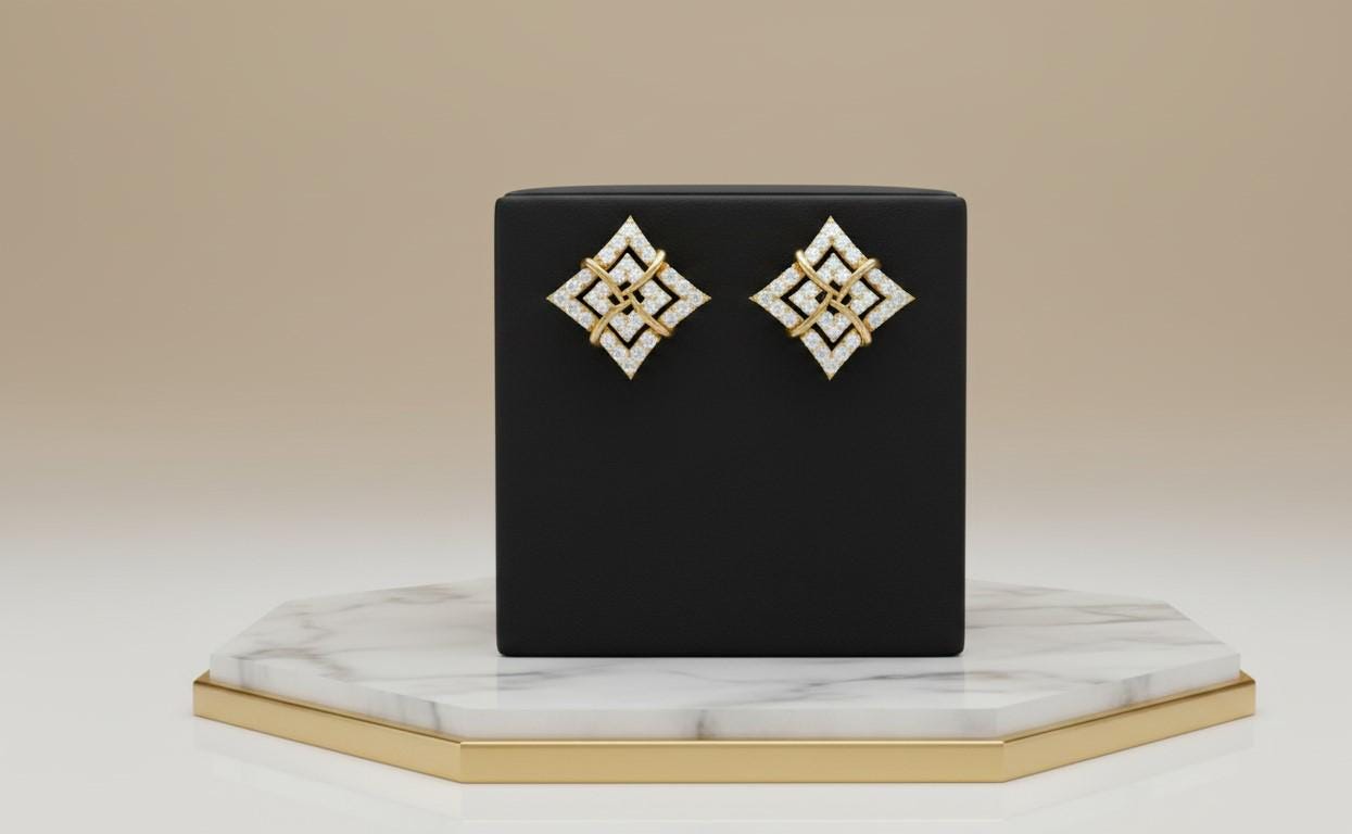 Moissanite Geometric Square Stud Earrings | Hypoallergenic | Gold, Rose Gold, Silver