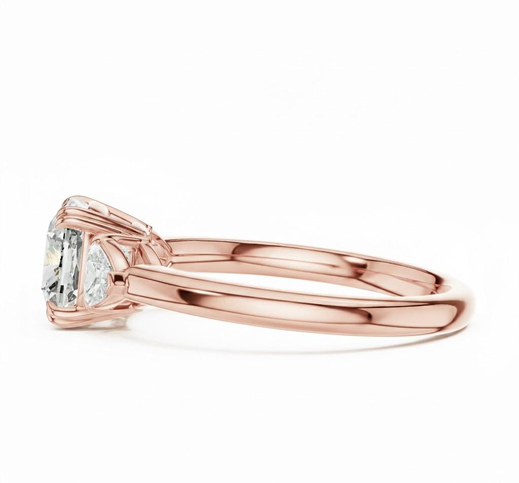 Elegant CZ engagement ring by Riora featuring gold, rose, and silver tones with hypoallergenic, nickel-free design.