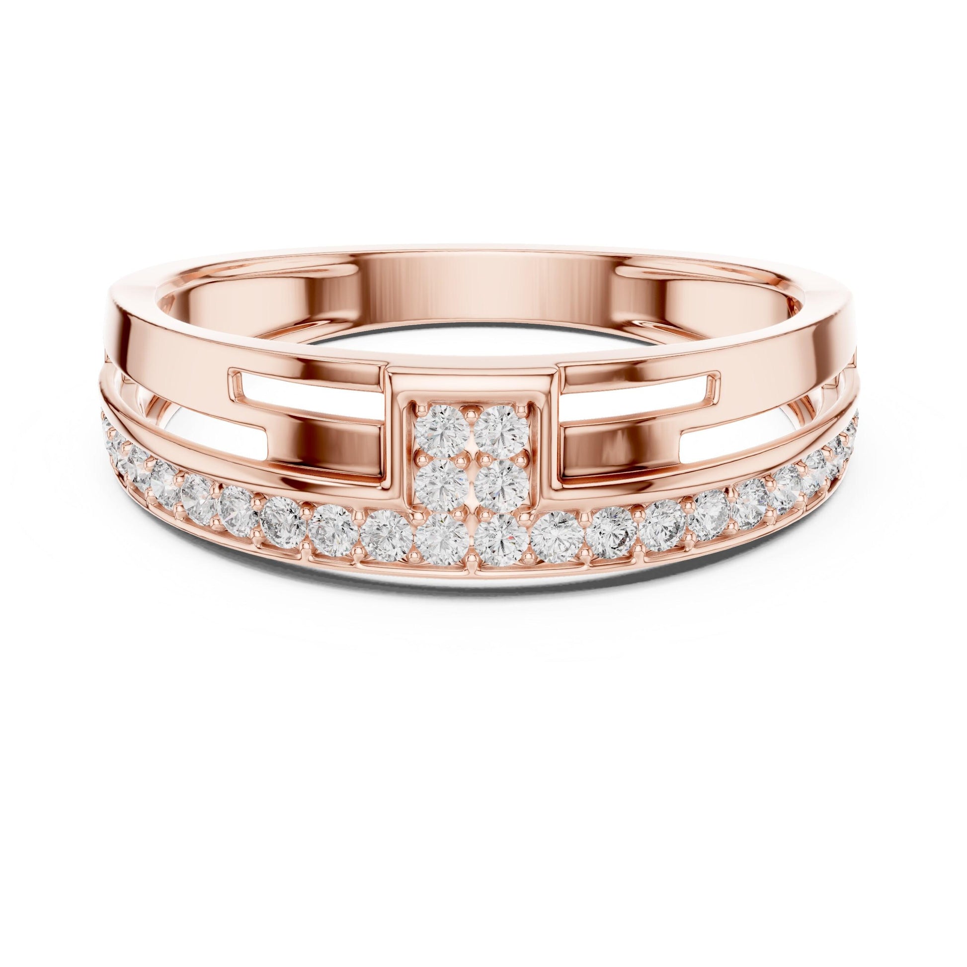 Riora luxury CZ band ring for women in gold and silver, hypoallergenic nickel-free wedding and anniversary jewelry.