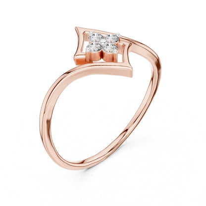 Riora moissanite flower diamond ring with minimalist floral design in rose gold and silver, showcasing a unique statement band.
