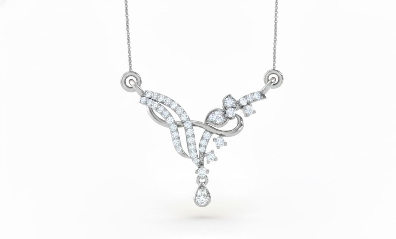 Moissanite Floral Pendant Necklace, Teardrop Charm, Rose Gold Finish