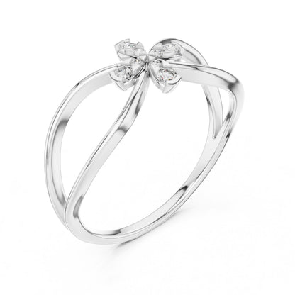 Riora moissanite flower ring with diamond-style floral design in rose gold, minimalist wedding or engagement band.