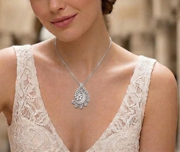 Riora paisley moissanite diamond pendant necklace with teardrop shape, elegant sparkle, perfect for weddings or special occasions.