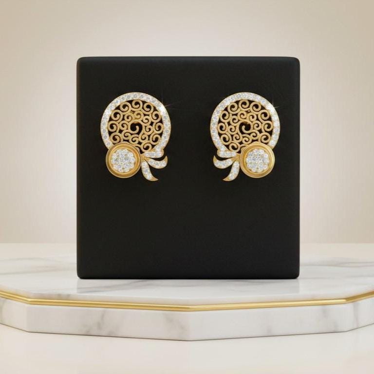 Moissanite Filigree Circle Stud Earrings for Women | Gold, Rose Gold & Silver | Bridal & Anniversary Gift