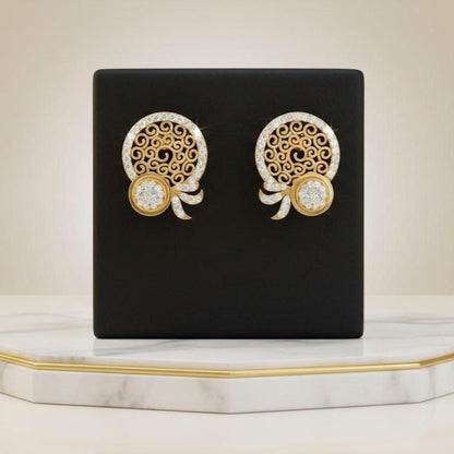 Moissanite Filigree Circle Stud Earrings for Women | Gold, Rose Gold & Silver | Bridal & Anniversary Gift