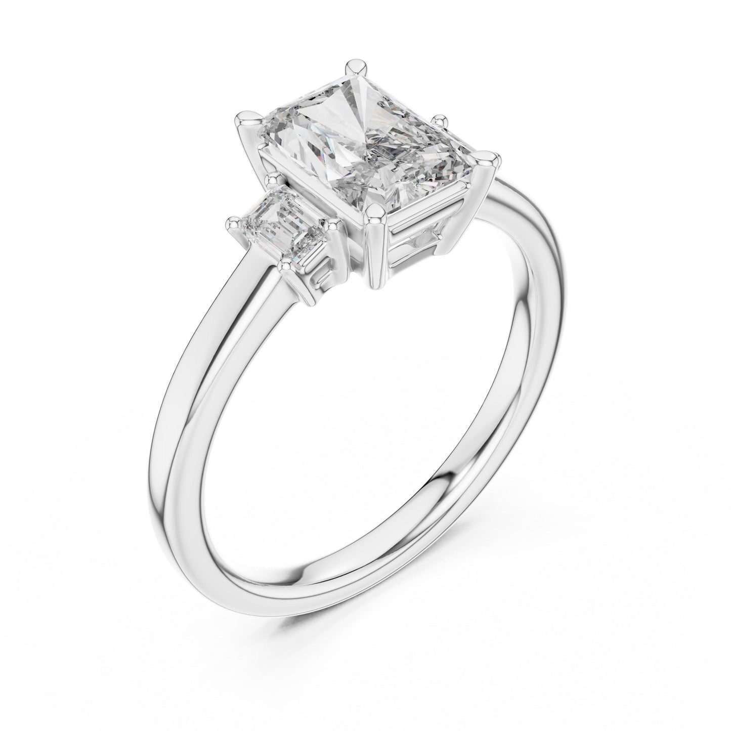 Radiant emerald cut cubic zirconia engagement ring in rose gold and silver, hypoallergenic bridal jewelry by Riora