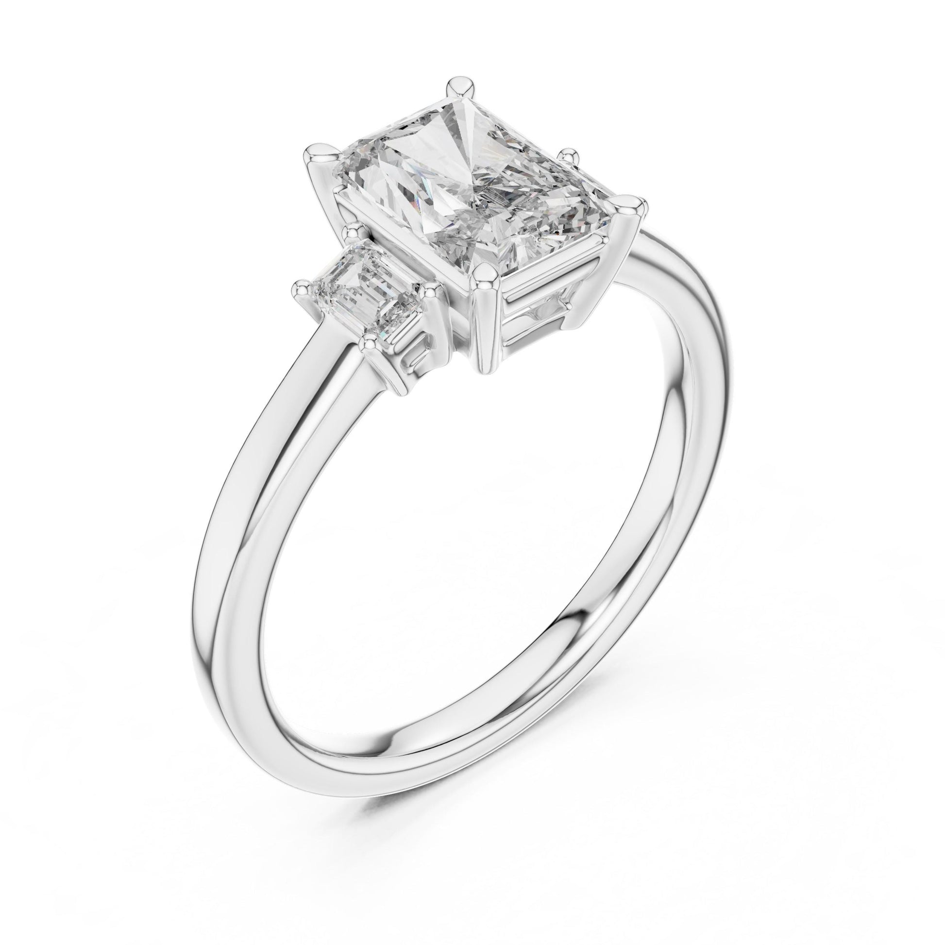 Radiant emerald cut cubic zirconia engagement ring in rose gold and silver, hypoallergenic bridal jewelry by Riora