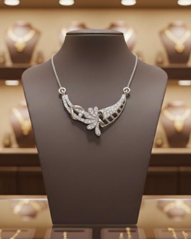 Moissanite Pendant Necklace, Elegant Curved Leaf Design, Gold Rose Gold Silver Gift for Her