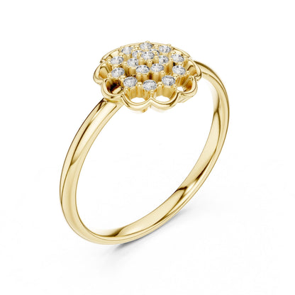 Riora floral halo moissanite diamond engagement ring in gold with vintage flower design, perfect for wedding or promise jewelry