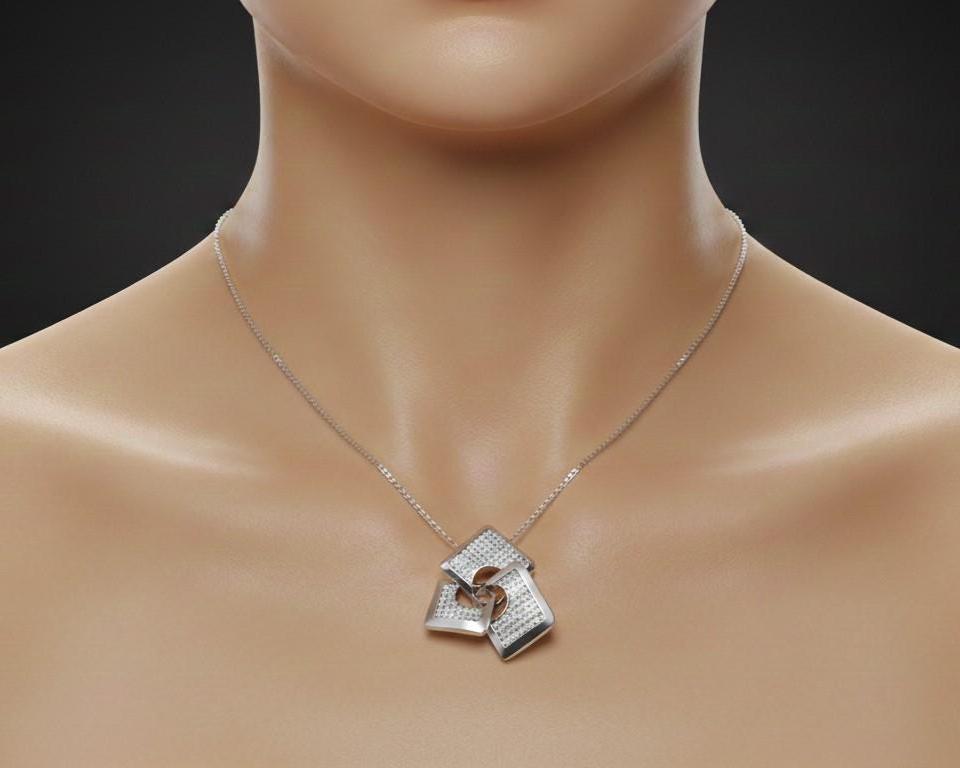 Moissanite Geometric Pendant Gold Rose Silver Statement Jewelry, Hypoallergenic Necklace Modern Luxury Chain