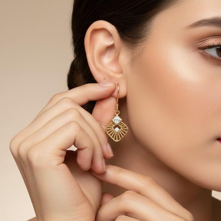 Moissanite Drop Earrings Gold Rose Silver | Diamond Look Dangle Earrings | Hypoallergenic Gift for Her Valentine Jewelry