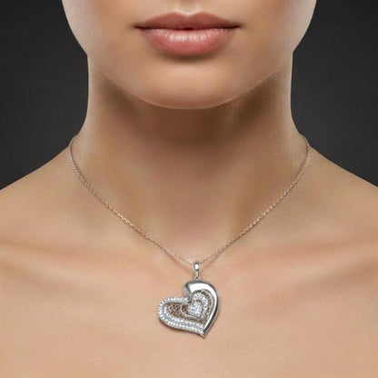 Moissanite Heart Pendant Necklace – Rose Gold Filigree, Adjustable Chain
