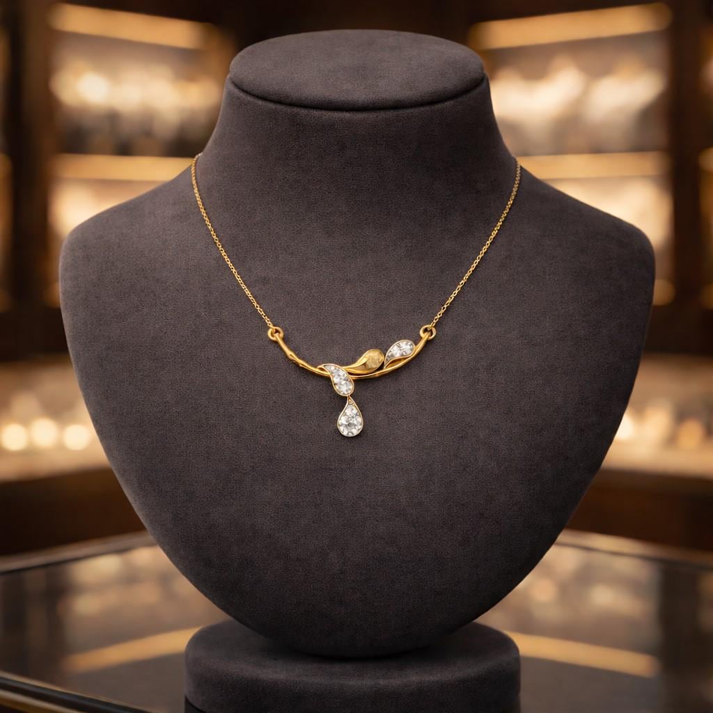 Riora gold rose moissanite drop pendant necklace with minimalist diamond-style design, elegant bridal jewelry for women