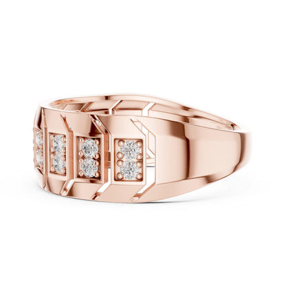 Rose gold chunky geometric band ring with cubic zirconia by Riora, hypoallergenic modern wedding and promise jewelry.