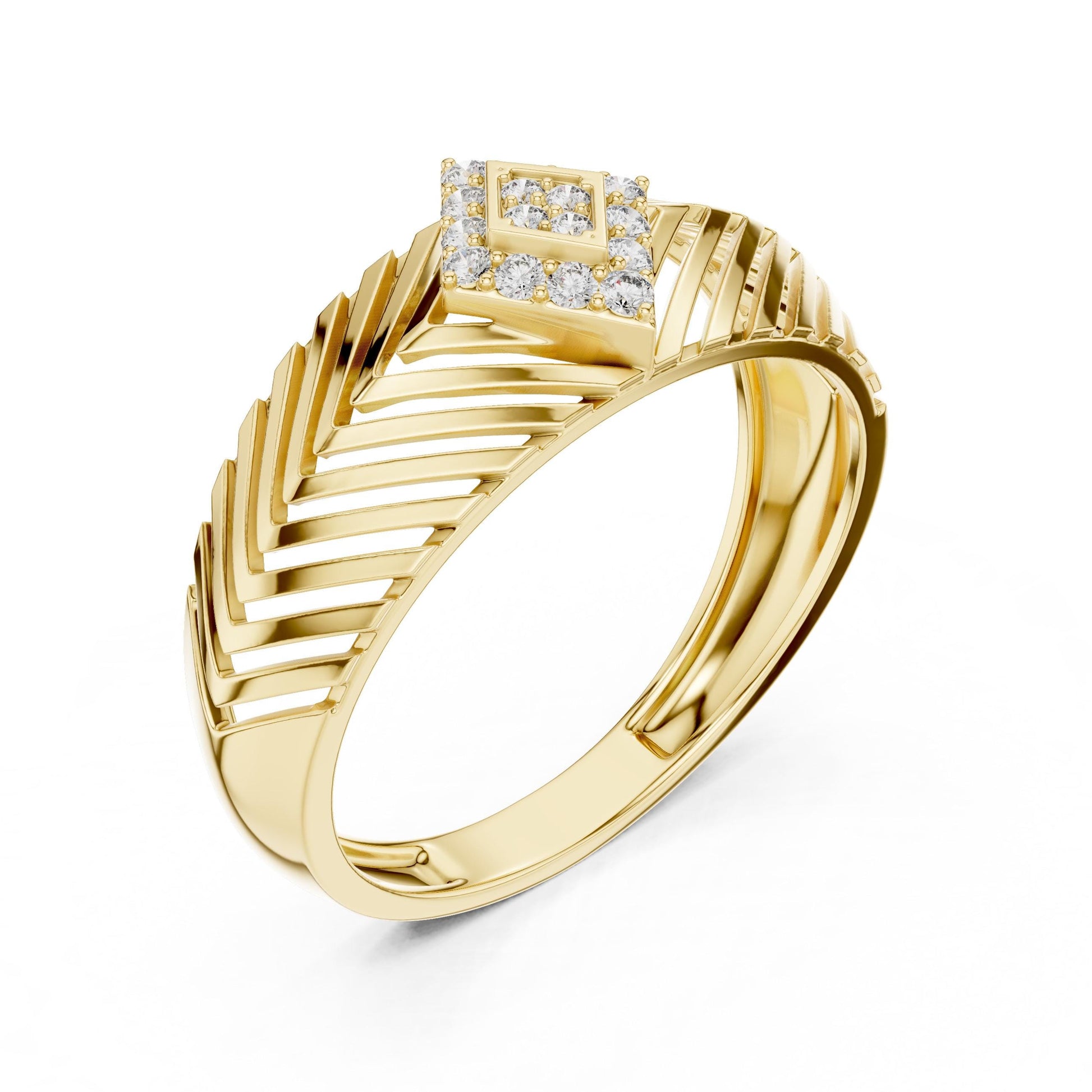 Riora geometric CZ Chevron wide band ring in gold rose with hypoallergenic design, perfect for luxury anniversaries or promise jewelry.