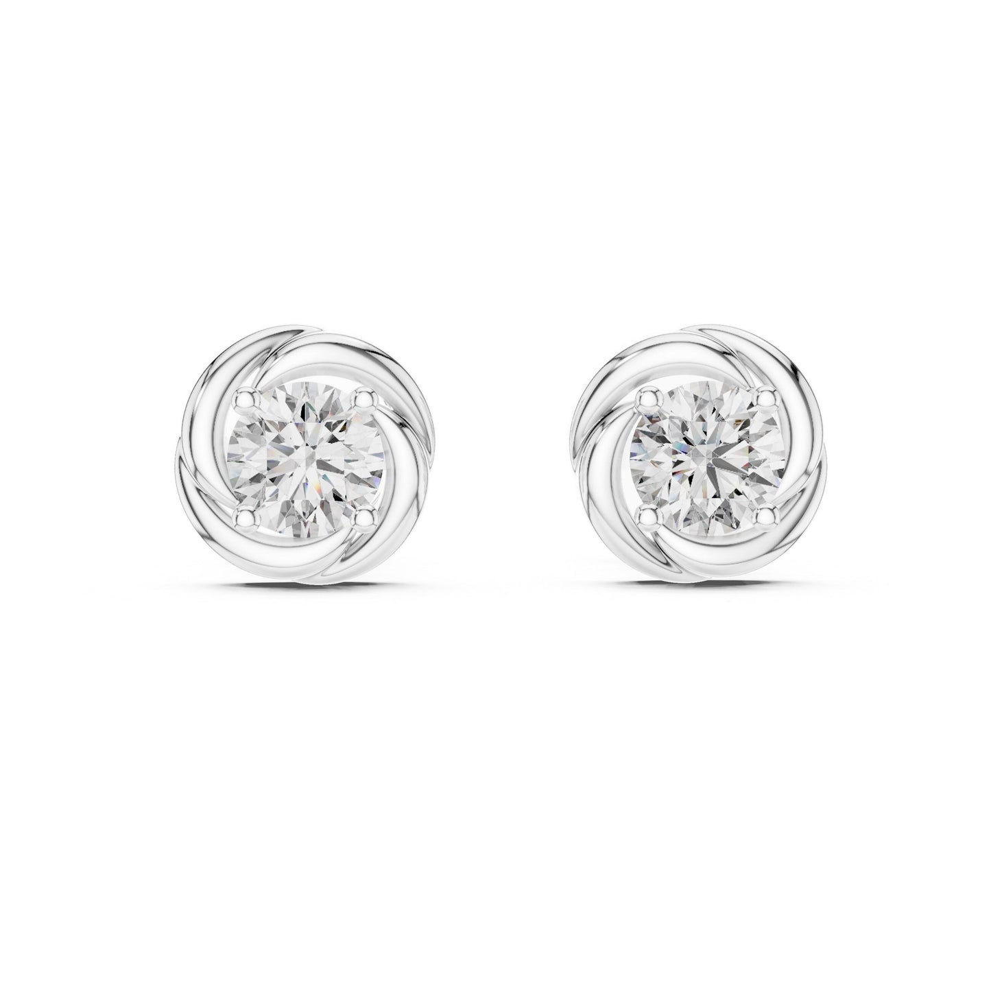 Riora Moissanite diamond stud earrings in gold, rose, and silver with minimalist design and tiny sparkling stones for everyday wear.