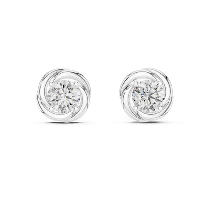 Riora Moissanite diamond stud earrings in gold, rose, and silver with minimalist design and tiny sparkling stones for everyday wear.