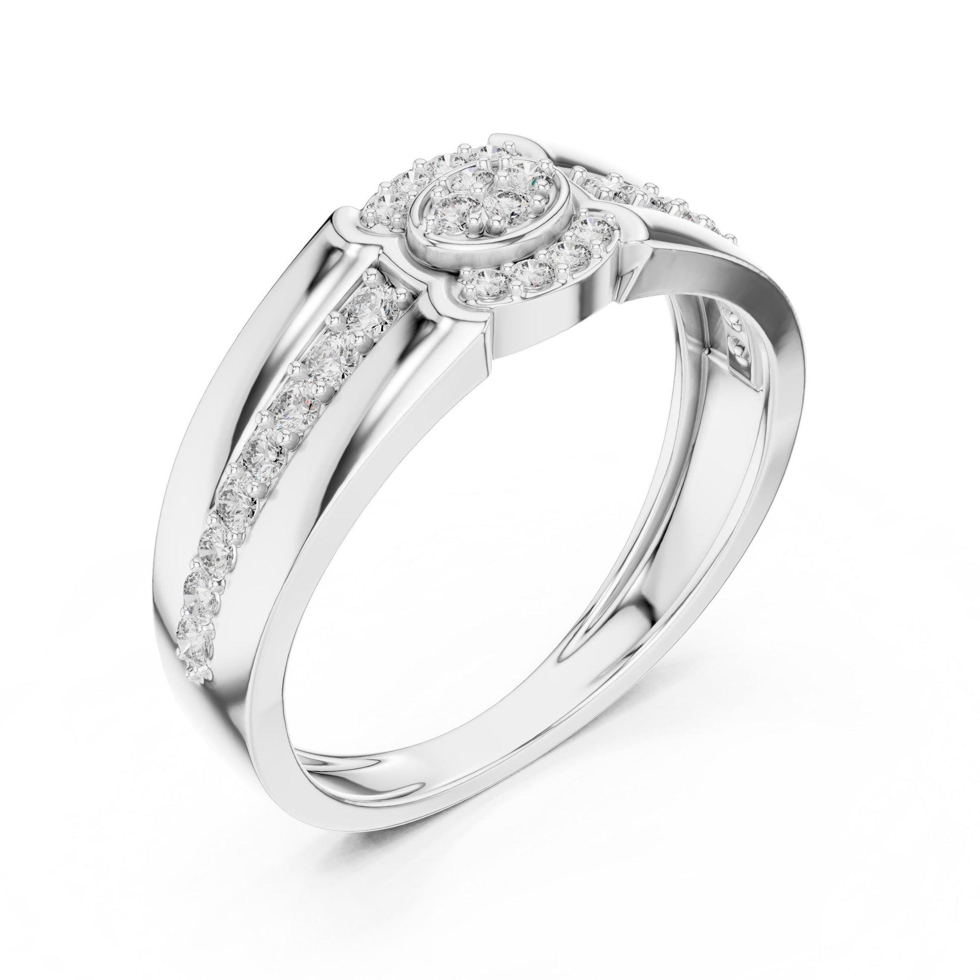 Riora luxury diamond halo rose gold engagement ring with dainty design, perfect for bridal and wedding jewelry.