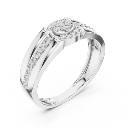 Riora luxury diamond halo rose gold engagement ring with dainty design, perfect for bridal and wedding jewelry.