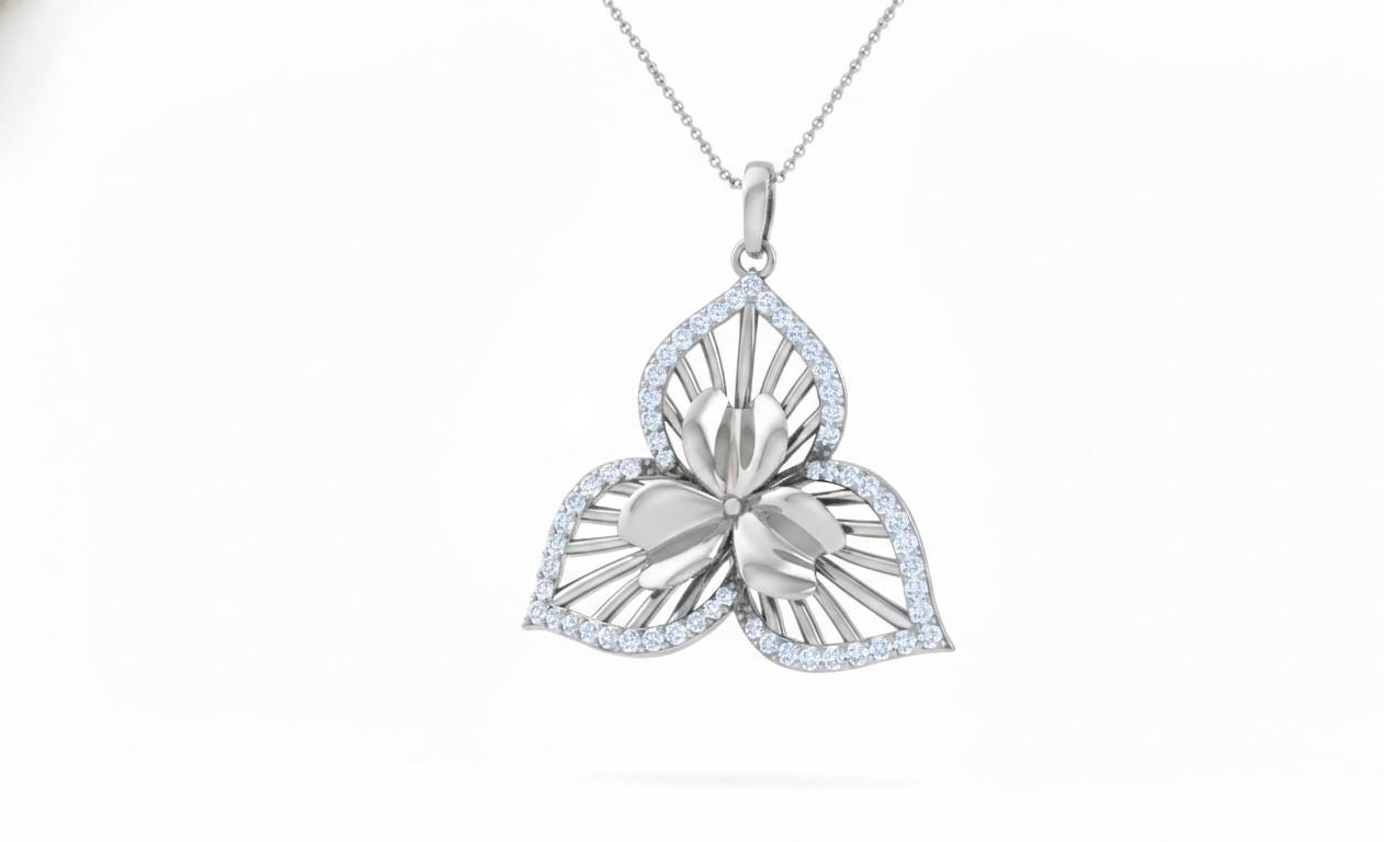 Moissanite Flower Pendant Necklace, Gold Rose Silver Floral Charm, 22in Adjustable Chain, Elegant