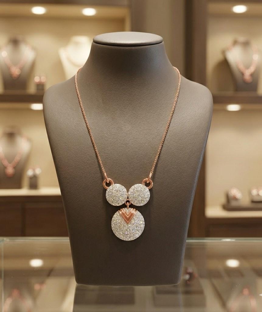 Riora gold rose gold moissanite circle pendant necklace with elegant bridal design, perfect as a statement gift for her.